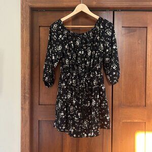 Lush Romper Womens Black Floral On or Off Shoulder 3/4 Sleeve Medium LN